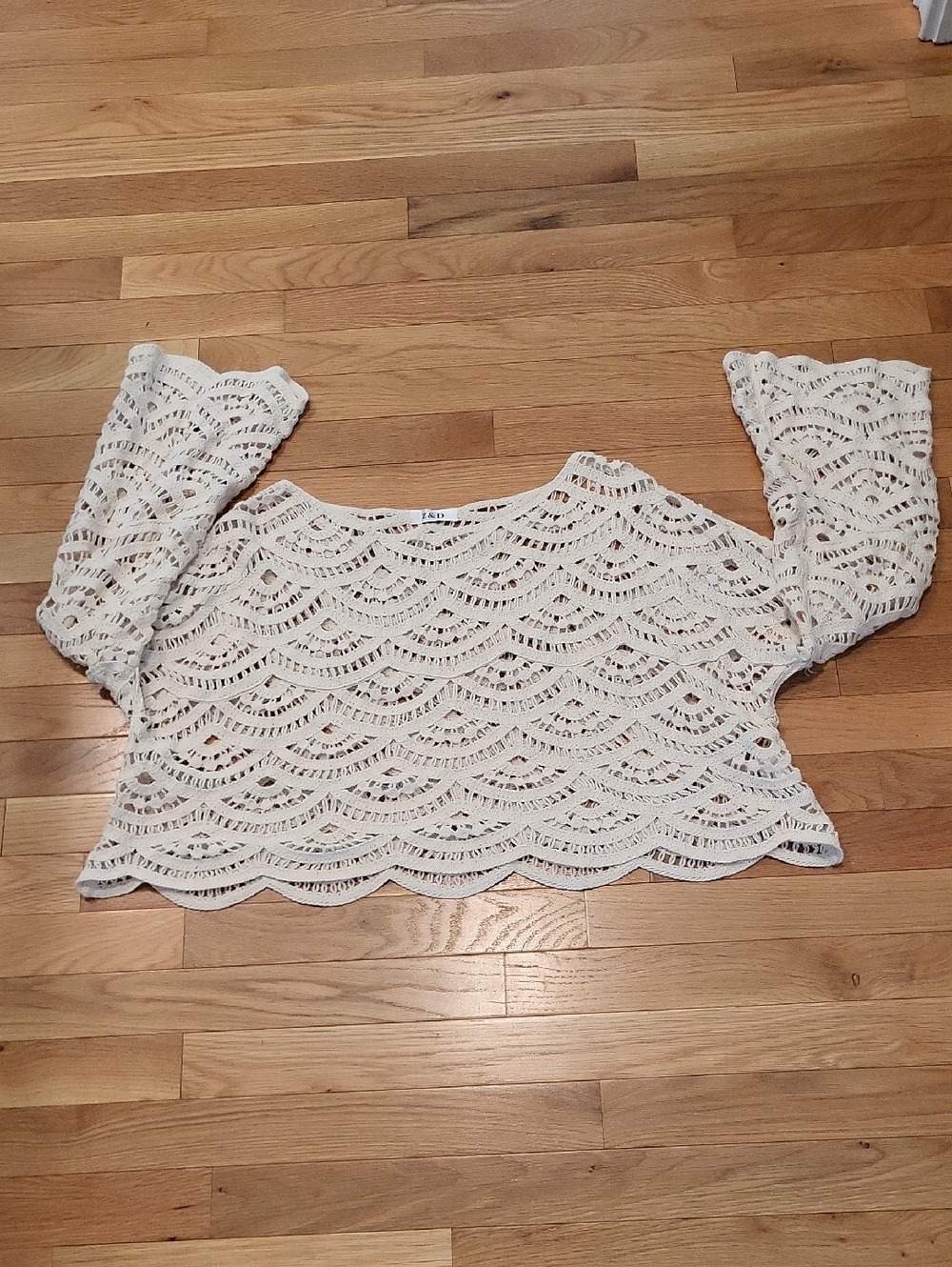 100% Cotton Bell-sleeved Open Knit Shrug